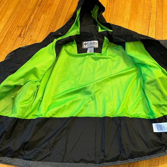 Columbia Jacket Mens Large Field Gear Nylon Hooded Black Neon Green Coat ** - Picture 5 of 10